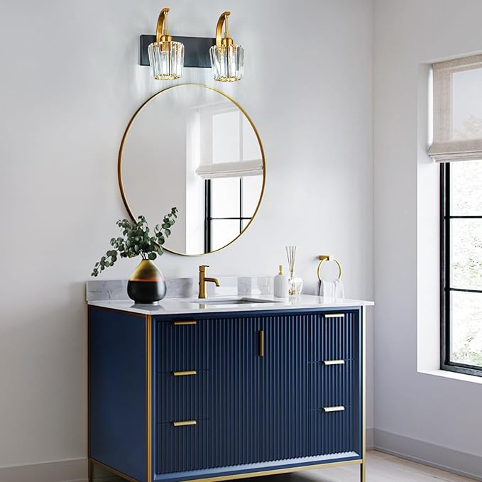 Modern Bathroom Vanity Light, 2-Light Black Gold Wall Sconce - Image 3