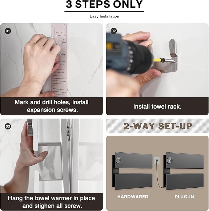 K&KALONZO Electric Towel Warmer, 18.35" W x 14.6" H Wall-Mounted Towel Heater - Image 6