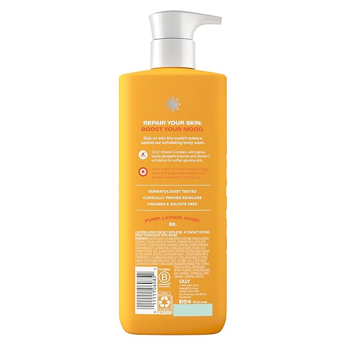OLLY Exfoliating Body Wash Happy Mood + Skin jojoba beads, pineapple enzymes & - Image 2