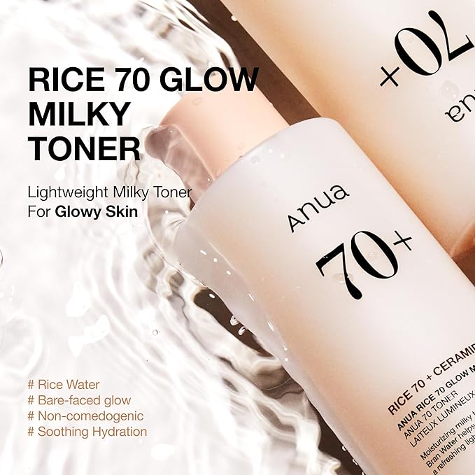 Anua Rice 70 Glow Milky Toner, Glass & Dewy Skin, Hydrating & Barrier Care - Image 2