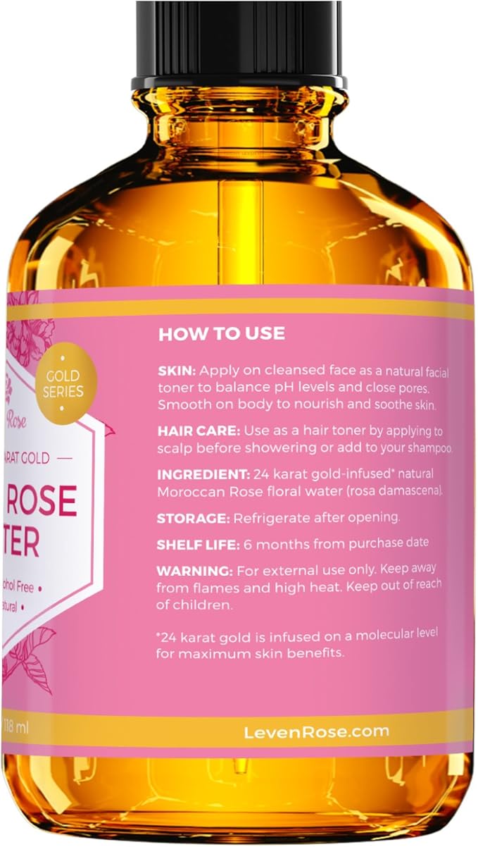 24 Karat Gold Rose Water Toner by Leven Rose Natural Moroccan 24K Rosewater - Image 8
