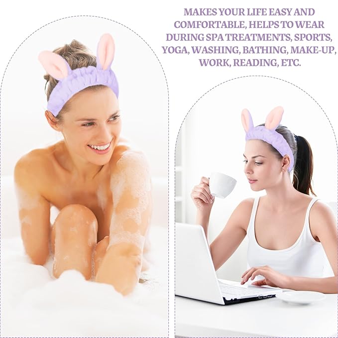 Jowmoy Cute Rabbit Ears Headband Frog Eye Elastic to Wash Face - Image 7