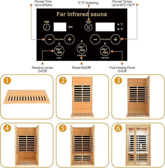 2 Person Sauna, Low EMF Far Infrared Sauna, 1500W Hemlock Wood Sauna Indoor - Image 7