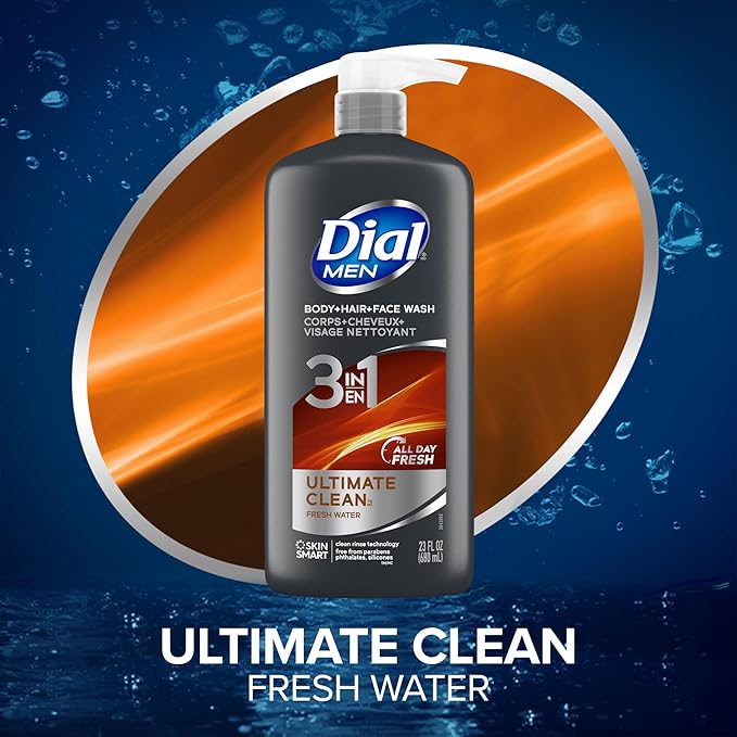 Dial Men 3 in 1 Body, Hair and Face Wash, 16 Fl Oz, Cleanses Deep + Gentle on - Image 2