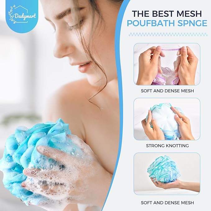 DadyMart Shower Loofah Sponge Pouf – XL Exfoliating Bath Puff Body Scrubber - Image 4