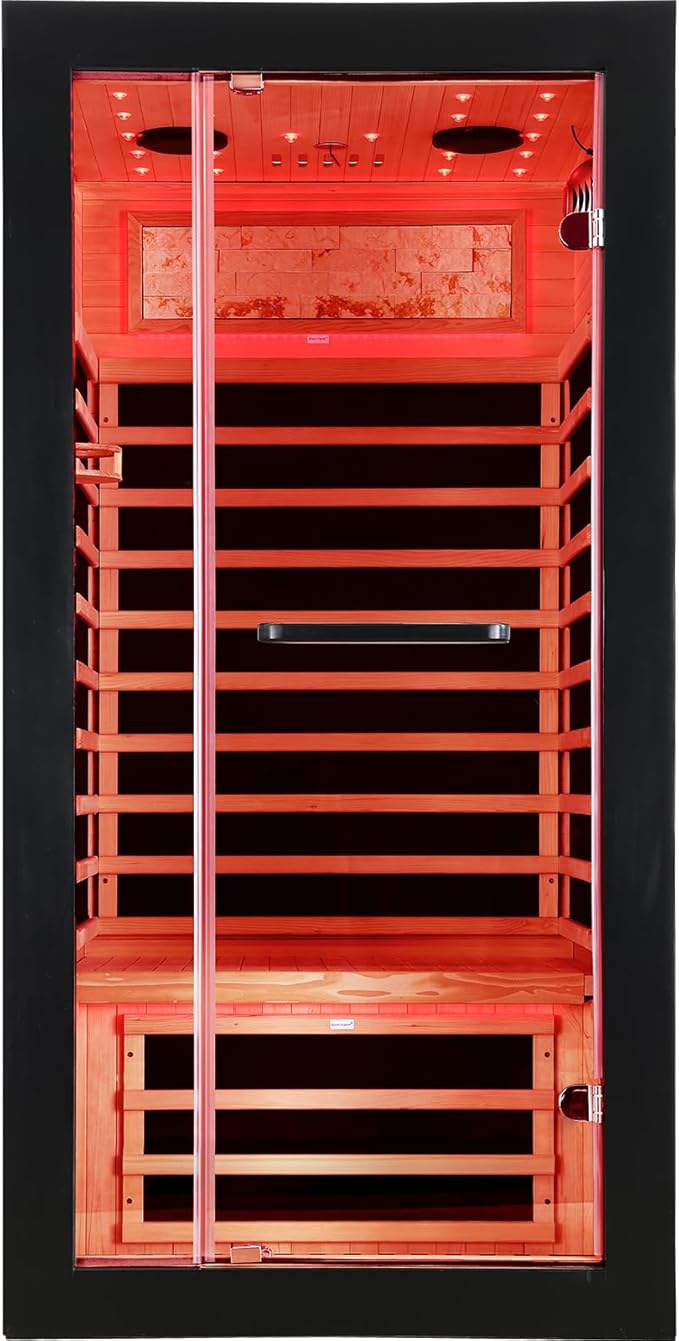 OUTEXER One Person Sauna Far Infrared Saunas Room Obeche Wood 1350W Dry Saunas - Image 9