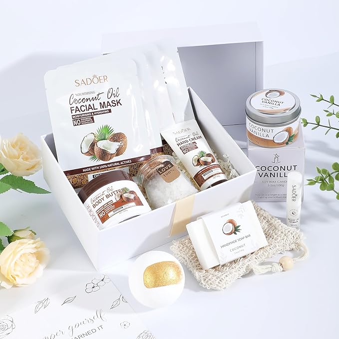 Coconut Spa Gifts for Women Birthday Self Care Kit Mothers Gifts Basket Thank - Image 3