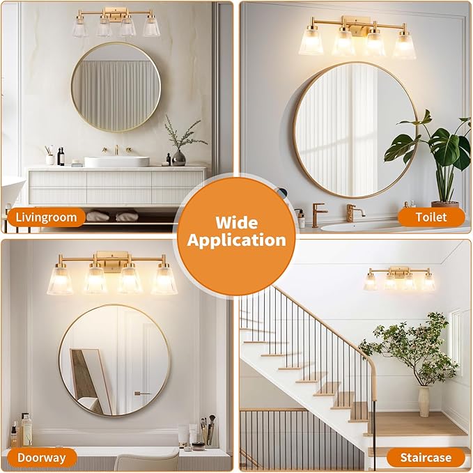 OCIOC 4-Light Bathroom Vanity Light, Burshed Gold Bathroom Light - Image 9