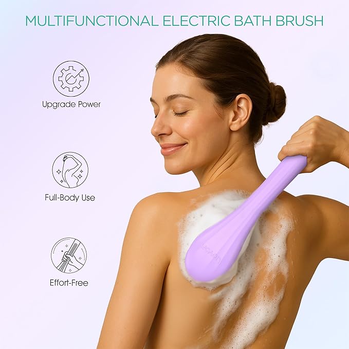 VOYOR Electric Body Brush Back Scrubber Silicone Body Scrubber Two-Way Rotating - Image 2