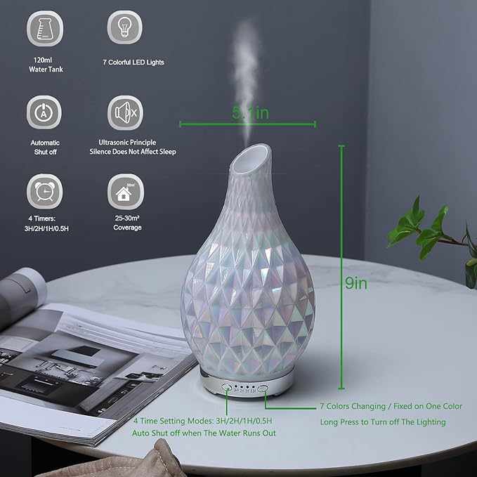 MAXWINER Essential Oil Diffuser Handmade Art Glass Aromatherapy Ultrasonic - Image 6