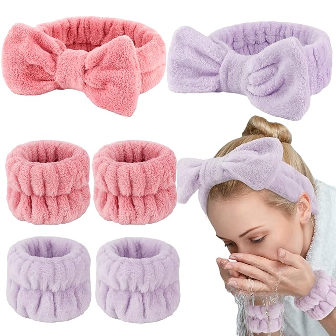 WHAVEL 6PCS Spa Headband and Wristbands Set, Face Wash Headband Wrist Bands by Whavel