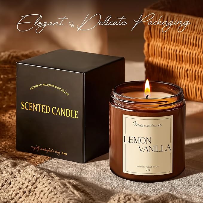 Lemon Vanilla Scented Candle for Home, Natural Soy Wax Aromatherapy Non Toxic - Image 7