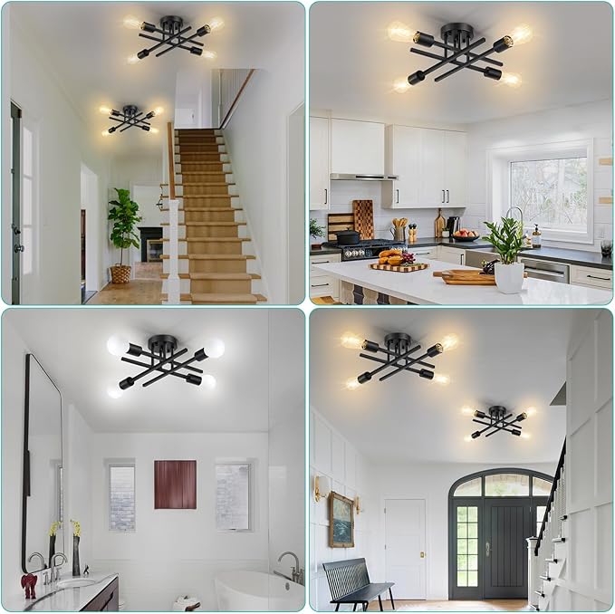 SunRider Industrial 4-Light Semi Flush Mount Ceiling Light Fixture, Indoor - Image 4