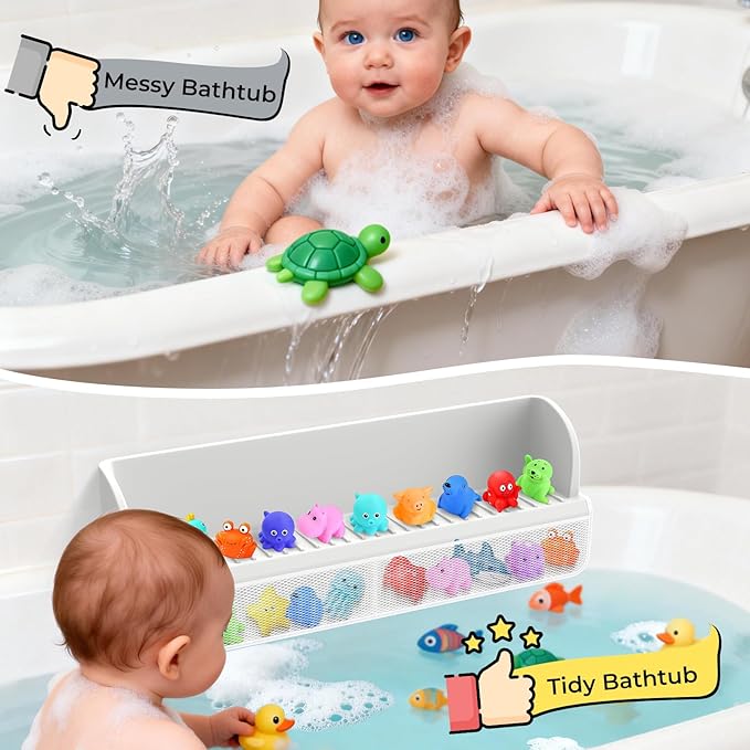 Splash Guard for Bathtub Kids, Toy Tray Caddy Holder Storage, Bath Toy Storage - Image 3