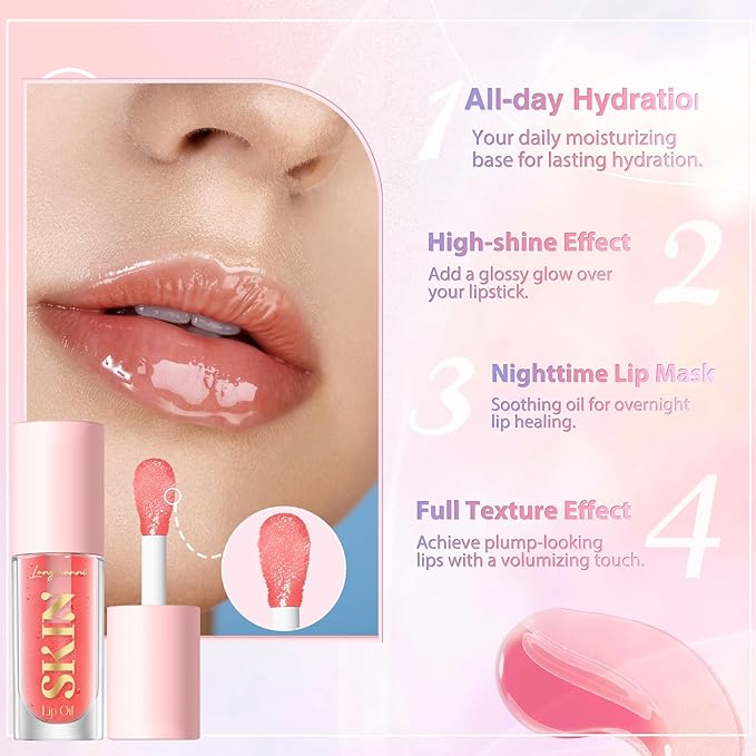 LANGMANNI Lip Oil, No-Sticky Gloss Lip Balm Lip Care, Fruit Flavoured Lip Oil - Image 4