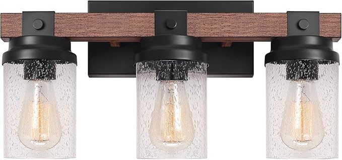 Farmhouse Vanity Light Fixtures, 3-Light Rustic Bathroom Lights Over Mirror by ZSMIHDOH