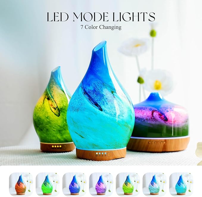 Porseme 280ml Essential Oil Diffuser Glass Color Changing Aroma Air Diffusers - Image 2
