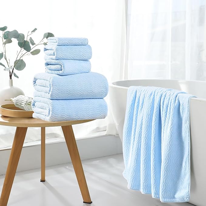 8 Piece Bath Towel Set Blue|2 Oversized Large Bath Sheet, 2 Hand Towels - Image 7