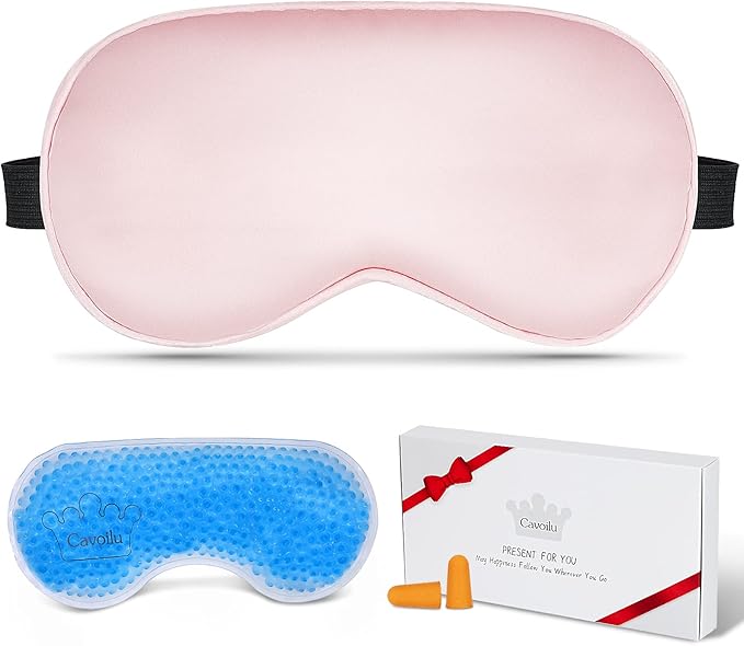 Cooling Eye Mask for Sleeping, Silk Sleep Mask w/Gel Eye Mask, Heated Eye Masks by Cavoilu