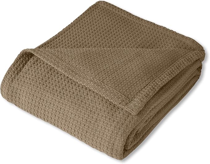 Sweet Home Collection 100% Fine Cotton Luxurious Basket Weave Blanket, Taupe - Image 2