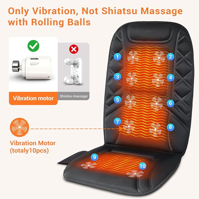 CARSHION 10 Vibrating Massage Nodes Back Massager Chair Pad - Image 3