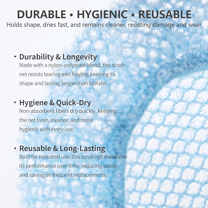Scrub Net 2 Pack, Bath & Shower Body Scrubber Net - Image 3