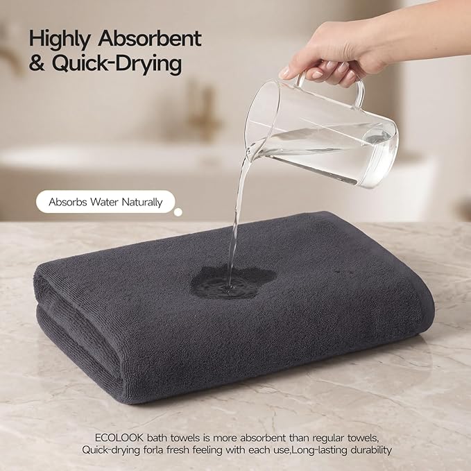ecolook Bath Towels Set of 4, 100% Cotton, 27 x 55 Inches, Quick-Drying & - Image 6