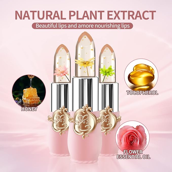 BestLand 6 Pcs/Set Flower Jelly Lipstick Set Temperature Change Moisturizer - Image 6