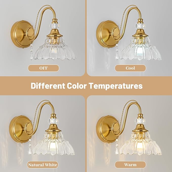 1 Piece Vintage Wall Sconce, 1-Light Brushed Gold Finish Wall Sconce - Image 8