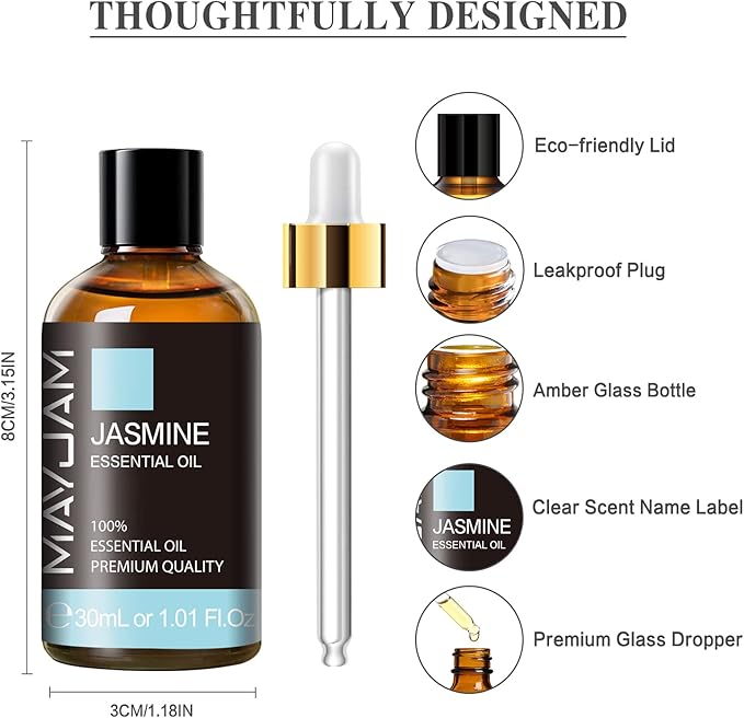 Jasmine Essential Oil 30ML/ 1.01FL.OZ, MAYJAM Pure Jasmine Oil Aromatherapy - Image 6