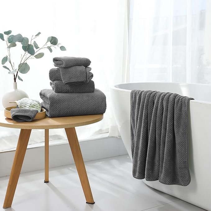 8 Piece Bathroom Towel Set Dark Gray |2 Oversized Large Bath Towels Sheet - Image 4