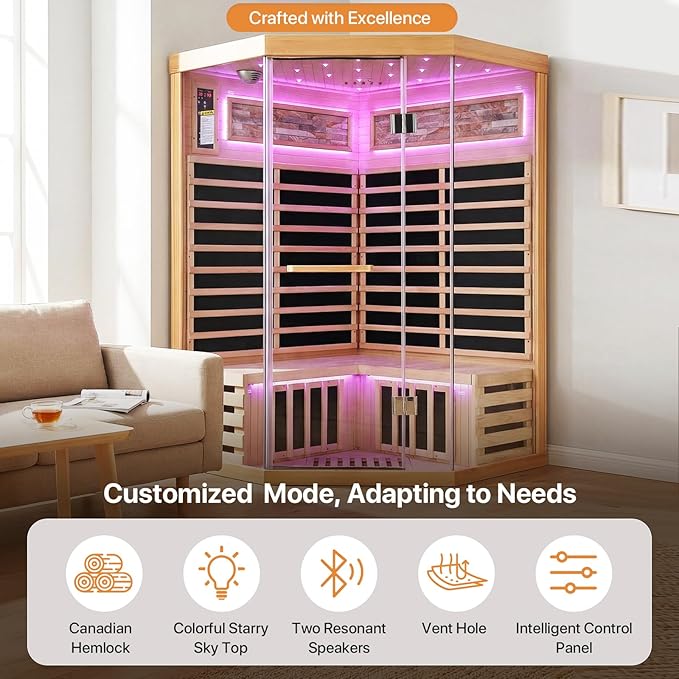 OUTEXER Sauna Corner Saunas for 2-3 Person 120V Home Indoor Canadian Hemlock - Image 4