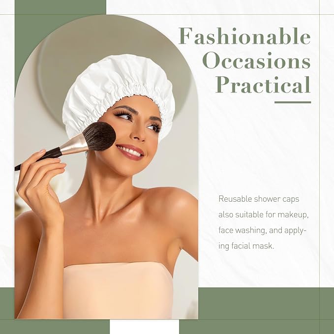 Reusable Shower Cap for Women, Large Waterproof Shower Bonnet - Image 2