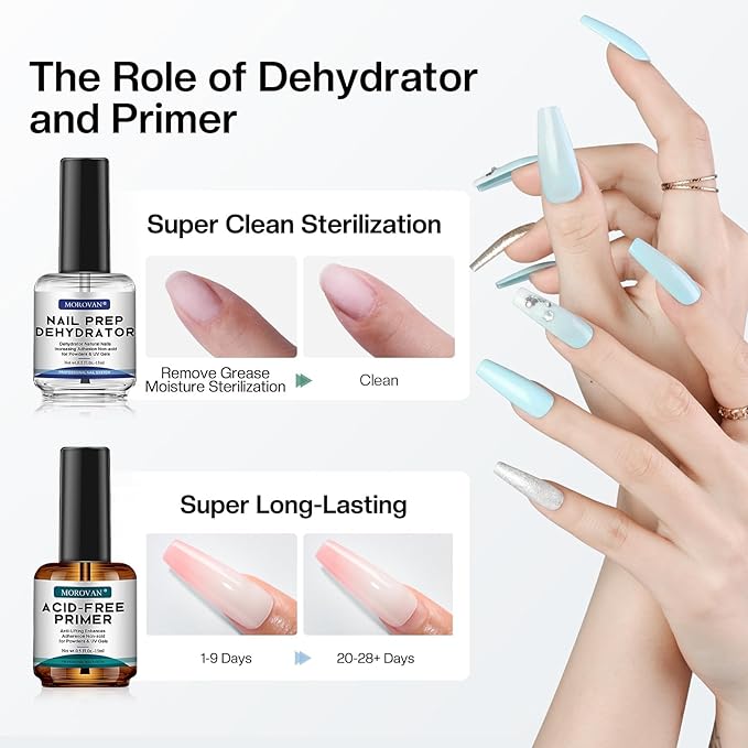 Morovan Nail Prep Dehydrator and Primer, Natural 4 PCS Dehydrator & Acid-Free - Image 2