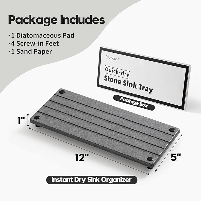 Razborci Instant Dry Sink Caddy Kitchen Sink Organizer, Quick Drying Stone Tray - Image 3