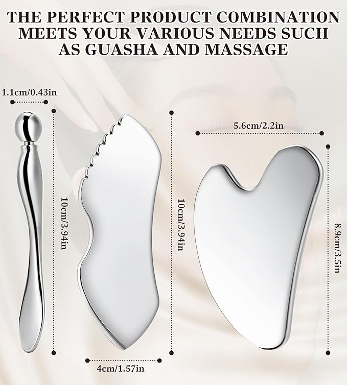 Gua Sha Facial Tools, 3 in 1 Stainless Steel Metal Guasha & Eye Cream - Image 3