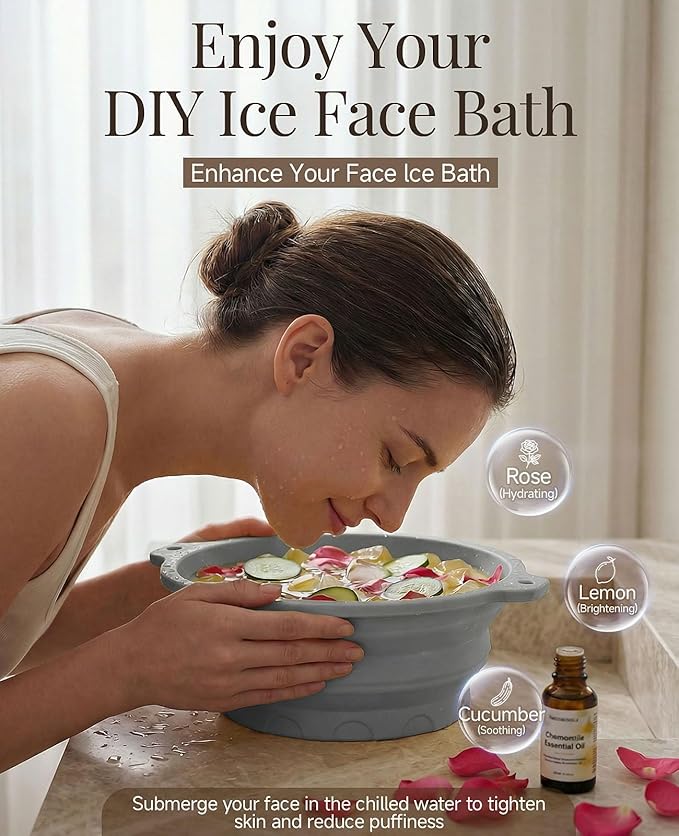 Face Ice Bath Bowl with Built-in Ice Tray, Foldable Silicone Face Bowl - Image 3