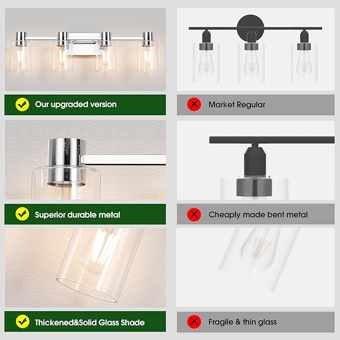4-Light Modern Vanity Light Fixtures Over Mirror, Chrome Bathroom Light Fixtures - Image 2