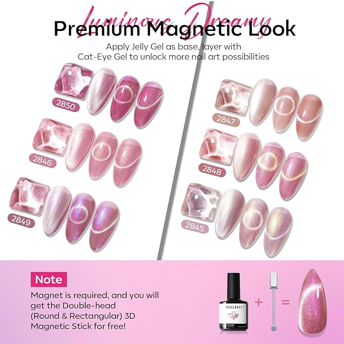 Modelones Cat Eye Gel Nail Polish Set, 6 Colors Summer Neutral Nude Pink - Image 3