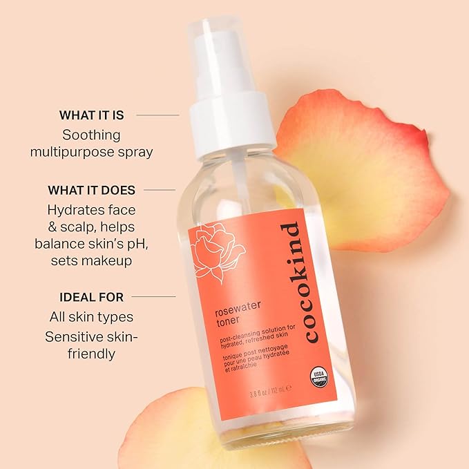 Rosewater Facial Toner by Cocokind, Double Cleanse, and Balance Skins pH - Image 2
