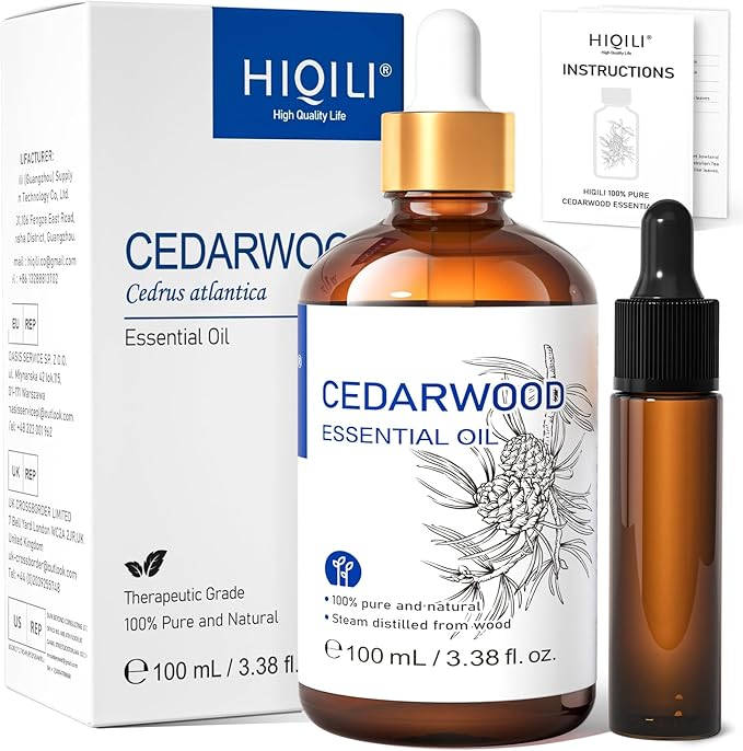 HIQILI Cedarwood Essential Oil, 100% Natural Therapeutic Grade, Premium Glass by HIQILI