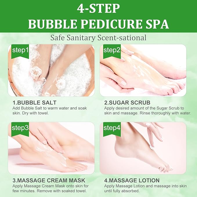 Pedicure Kit Foot Soak Set: Bubble Salt, Sugar Scrub, Massage Mask, Massage - Image 5