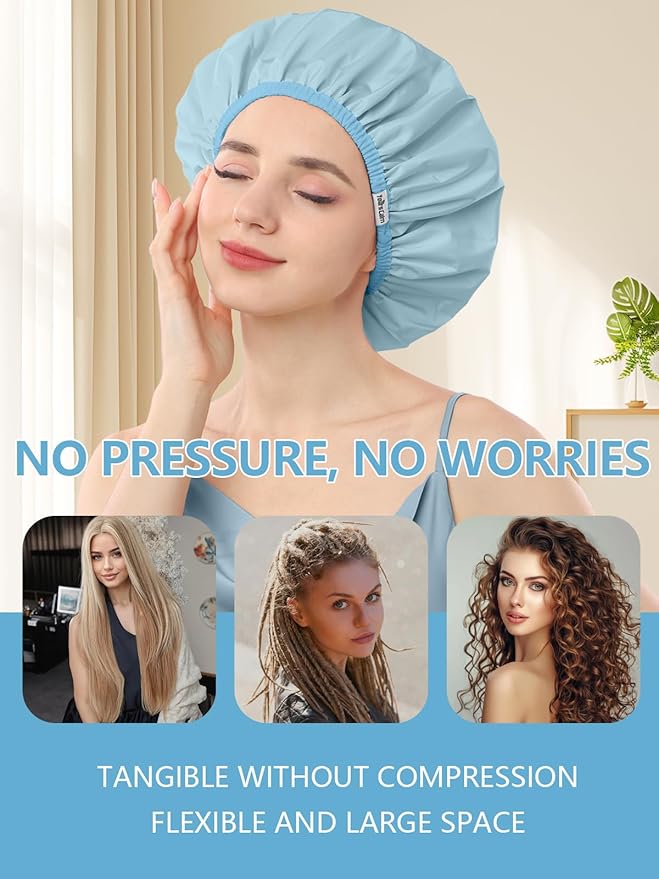 Years calm Shower Caps for Women Reusable Waterproof, Double Layer Waterproof - Image 9