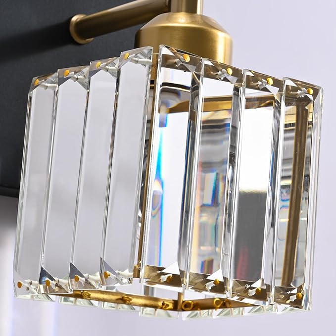 PRESDE 3-Light Crystal Bathroom Vanity Lights Black and Gold Bathroom Lights - Image 5