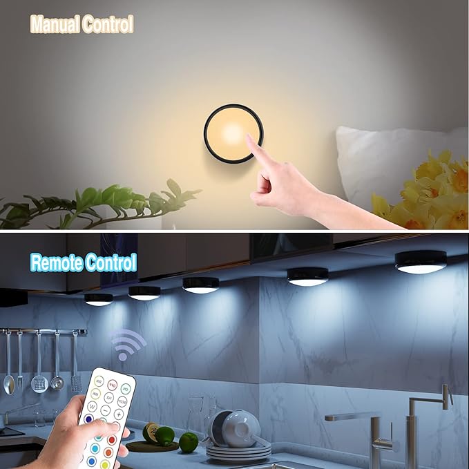 ILYXY LED Puck Lights with Remote, 6 Pack Under Cabinet Lighting, Battery - Image 6