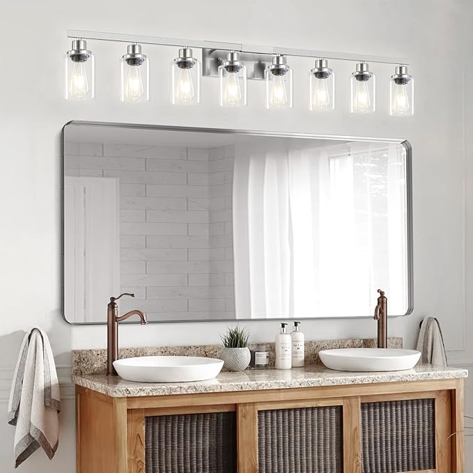52inch Brushed Nickel Vanity Light Fixtures, 8 Light Brushed Nickel Bathroom - Image 7