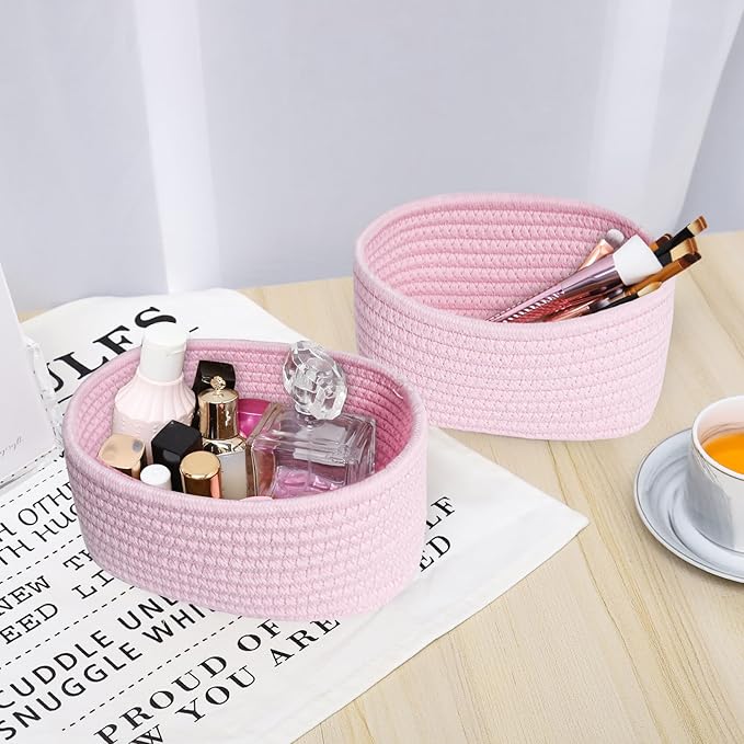 【2 Pack】ABenkle Small Woven Baskets, Tiny Oval Shallow Storage Baskets - Image 5