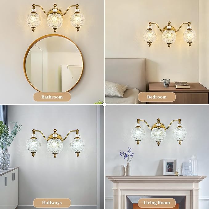 Vintage Bathroom Vanity Light, 3-Light Mid Century Matte Brass Finish Wall - Image 5