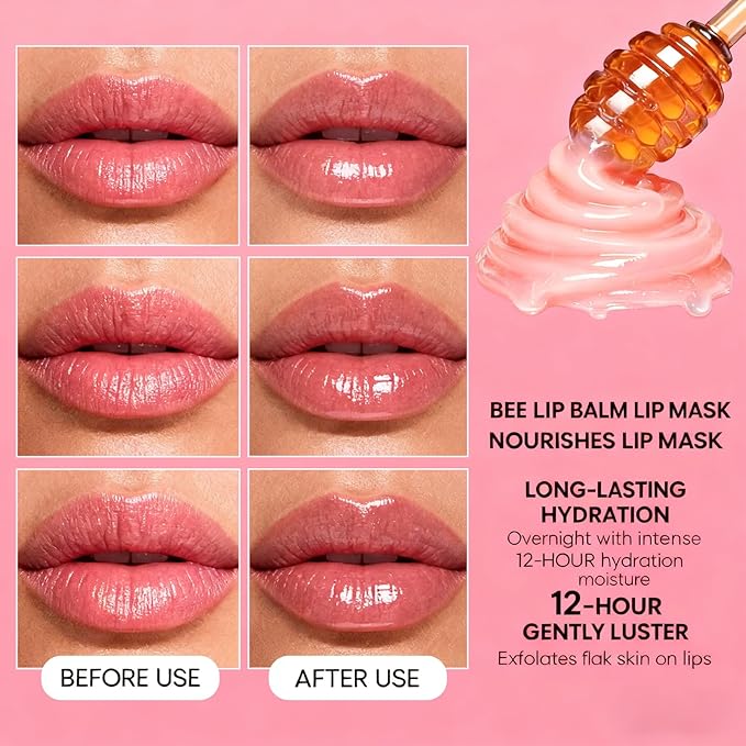 6Pcs Bee Lip Balm Honey Pot, Strawberry, Watermelon, Apple Lime, Honey Lip Balm - Image 3