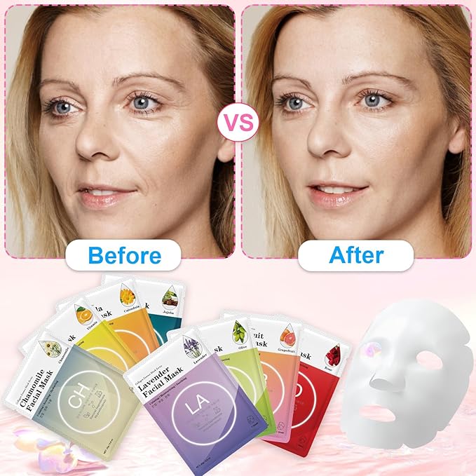 VESPRO 100 Pack Collagen Essence Sheet Facial Masks, Bulk Face Masks Skincare - Image 4
